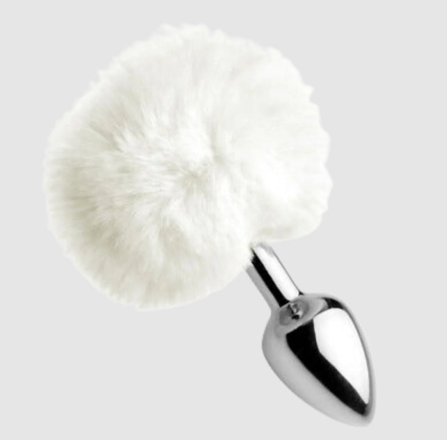 PLUG ANAL DE ACERO CON COLA CONEJO BLANCA