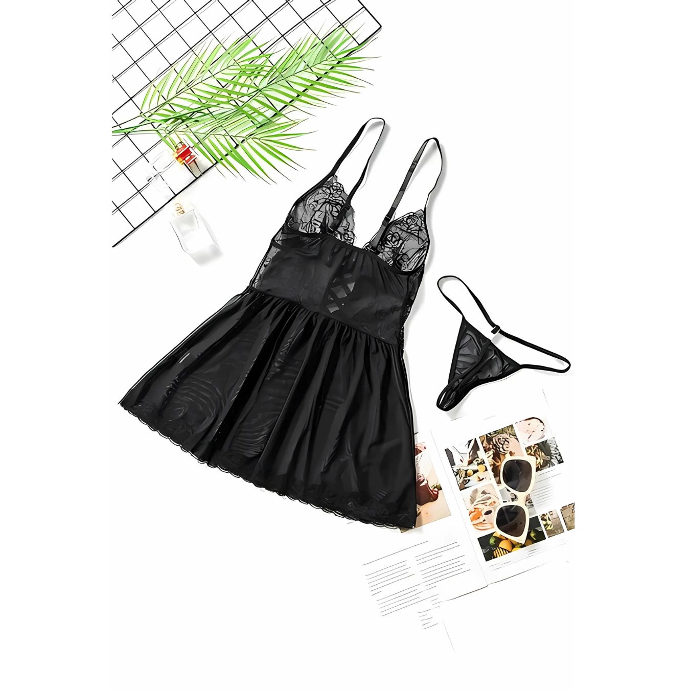 VESTIDO BABY DOLL NEGRO CON ENCAJE MEDEA