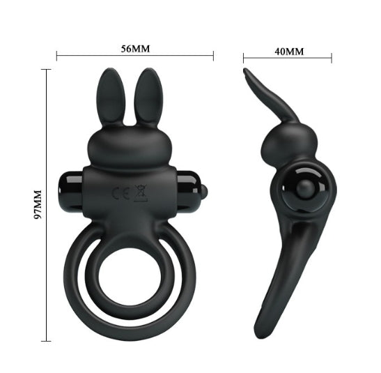 ANILLO VIBRADOR DOBLE CONEJO NEGRO