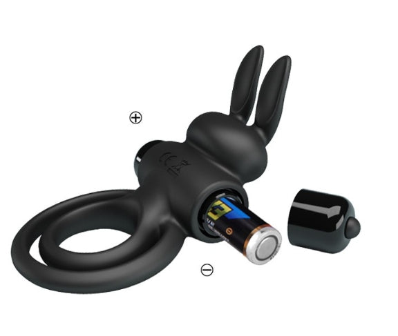 ANILLO VIBRADOR DOBLE CONEJO NEGRO