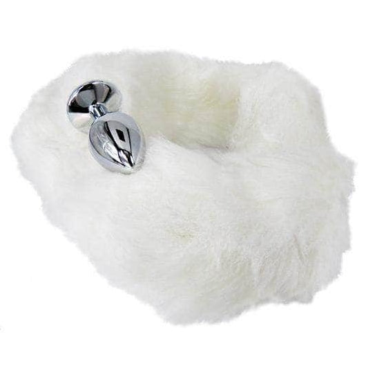 PLUG ANAL DE ACERO CON COLA ZORRO BLANCA