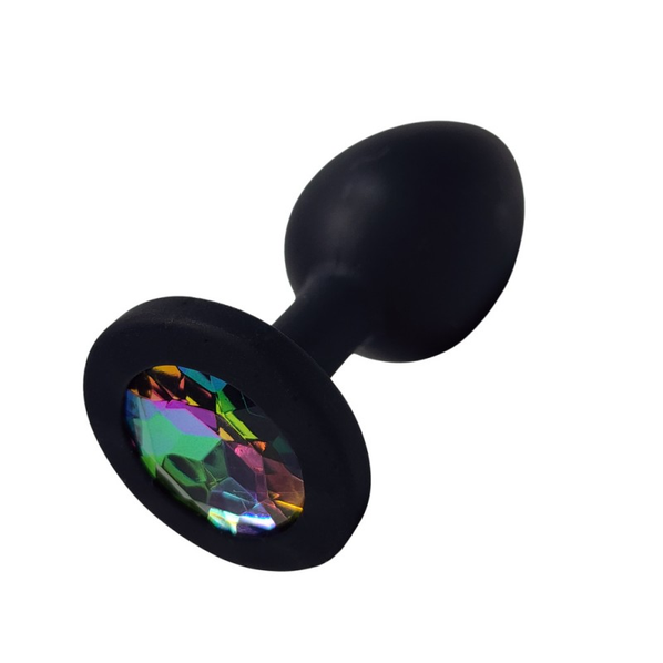 PLUG ANAL SILICONA NEGRO CON JOYA MULTICOLOR S