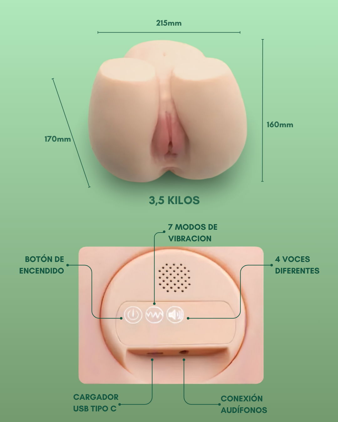 MASTURBADOR  REALISTA DONNA CON VIBRACION RECARGABLE 3,5 K