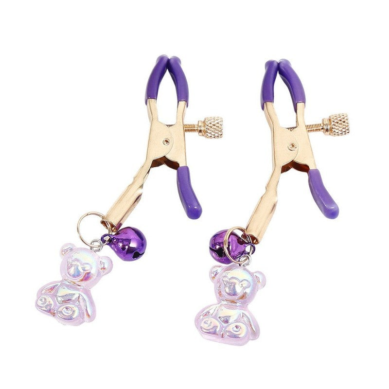PINZAS PARA PEZONES MORADAS CON OSITOS Y CASCABELES