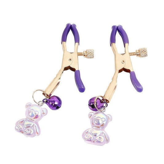 PINZAS PARA PEZONES MORADAS CON OSITOS Y CASCABELES